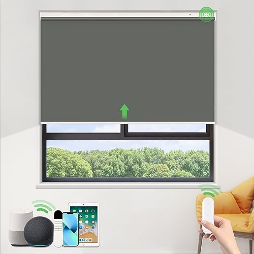 HOMEDEMO Elektrische Rollos Wiederaufladbare Verdunklungsrollo mit Motor & Fernbedienung, Dunkelgrau 140x100cm(LxB), Rollo Innen ohne Bohren klemmfix/mit Bohren, Smart Rollo mit Alexa kompatibel