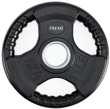 TREXO 5 kg belastning 24 cm diameter, skiva med handtag gjutjärn belagd för skivstänger hållbar ergonomisk skiva, fitness, styrketräning, crossfit RW5