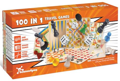 Science4you Giochi da Viaggio 100 in 1 - Giochi da Tavolo da Viaggio Per Famiglie, Per Bambini e Adulti, Collezione Con Giochi Classici Come Scacchi, Dama, Serpenti e Scale, Ludo e Altro Ancora