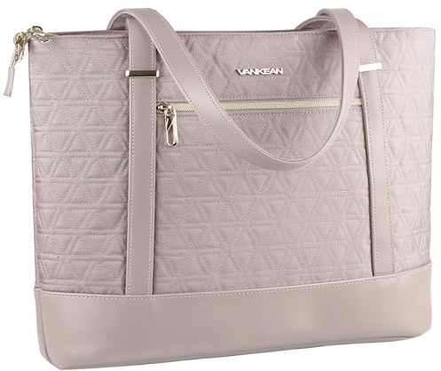 VANKEAN Laptoptasche Damen 15,6 Zoll Aktentasche Elegant Handtasche Große Leichte Tote Bag mit USB-Anschluss Wasserdichte Arbeitstasche für Business/Reisen/Schule,Rosa
