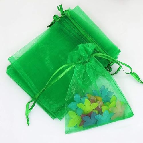100 Stuck Organzasäckchen 9x12 cm, Geschenkbeutel Organzabeutel, Schmuckbeutel, Organza Säckchen mit Kordelzug, Säckchen Geschenk Schmuck Hochzeit Bonbonsbeutel für Hochzeiten Partys(Dunkelgrün)