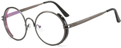 Retro Metall Punk Damen Brillengestell Mode Klar Anti Brillen Herren Rundgestell Computerbrille,Glänzend Schwarz Golden,Einheitsgröße