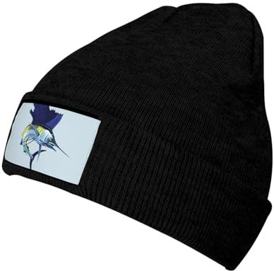 Jadery Blue Fish Beanie Mütze Warm Knit Skull Hat Thermo für Damen und Herren Schwarz, Schwarz , One size