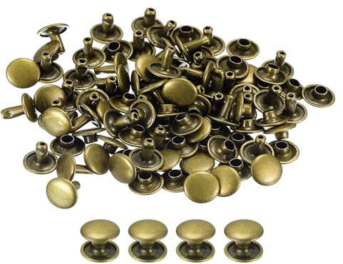 QUARKZMAN 100 Sets Ledernieten, 12x8mm Doppelt Kappe Nieten Metallnieten Runde Nieten Hohlnieten Niete für Lederhandwerk Reparatur DIY Geldbörsen Gürtel Taschen Schuhe, Bronzeton