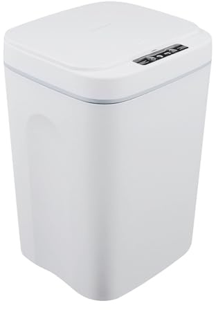 Cubo de basura con sensor automático, tapa automática, cubo de basura para cocina, contenedor de basura inteligente, color crema, pantalla LED automática, sin contacto, sensor de movimiento,