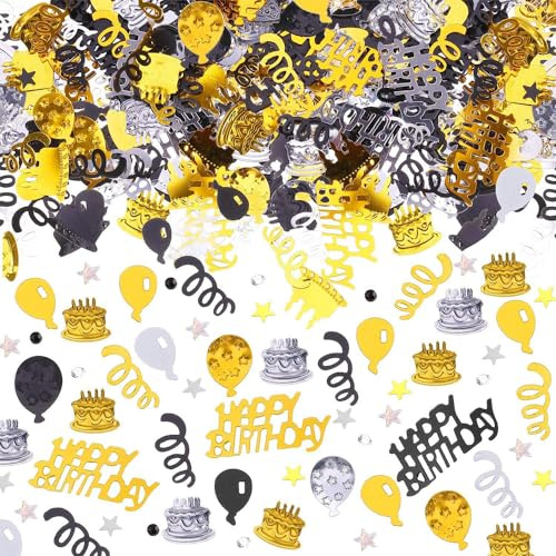 AIVEKE Konfetti Geburtstag Tischdeko - Happy Birthday Streudeko Deko für Luftschlangen Partys, Gold Schwarz, 15g