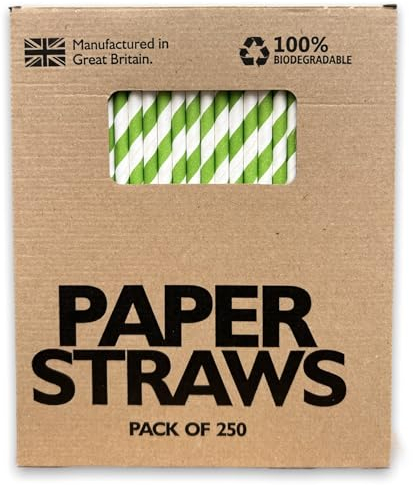Generic Pajitas de papel biodegradables, paquete de 250 pajitas desechables para suministros de fiesta, cumpleaños, bodas y Navidad, pajitas reciclables para jugo, café y bebidas frías (verde y