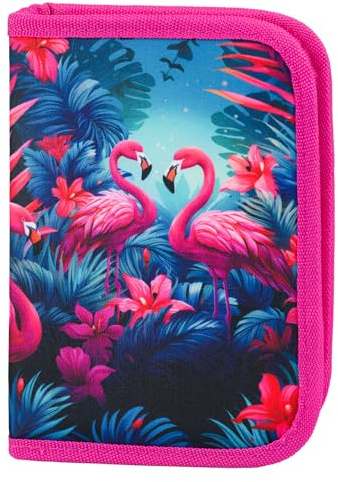Baagl Federmäppchen für Mädchen - Schüleretui, Federtasche, Federmappe für Schreibwaren - Etui, Federpenal, Schulmäppchen (Flamingos)