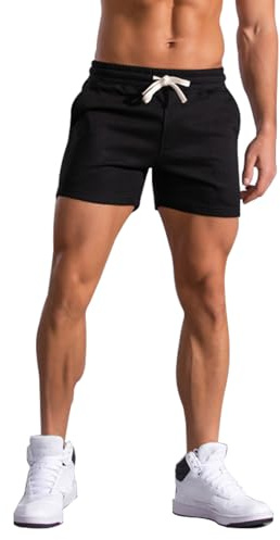 FGFD&OU Pantalón Corto Deportivo Hombre Algodón Bermuda de Transpirable Elásticos Pantalones Cortos para Correr Deporte Tiempo Libre Yoga con Bolsillos (Negro, XL)