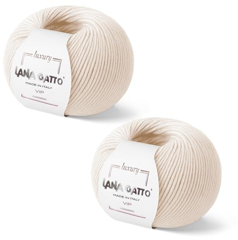 2 Ovillos de cachemira y lana merino extrafina, Lana Gatto Vip Line, (Marfil - 1001, 2)