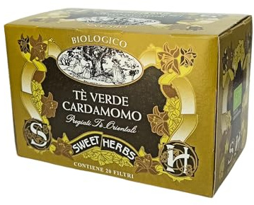 Sweet Herbs® | Tè Verde Biologico e Cardamomo | Tè Verde Orientale Speziato Digestivo - 20 Filtri in Singole Bustine (30 Gr)