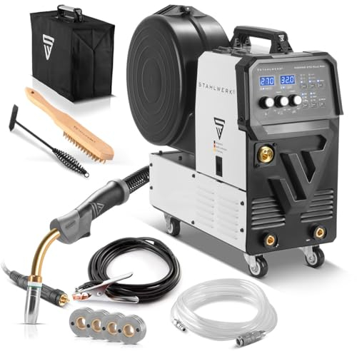 STAHLWERK Saldatrice combinata 4 in 1 MIG 270 Puls Pro - Saldatrice a gas con funzione ad impulsi, 270 A, adatta per alluminio, avanzamento filo sinergico, azionamento a 4 rulli, Lift TIG e MMA, ARC