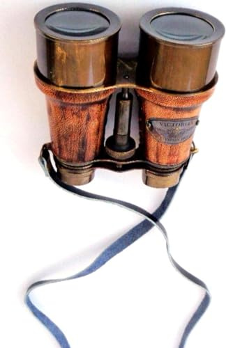 Ganga Nautical Fernglas aus Messing, 5 x 4,5 cm, antikes Finish, Vintage, Geschenk, Teleskop, Leder, handgefertigt, Materialien: Messing
