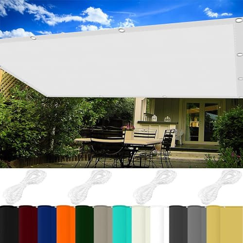 Telo di Ricambio per Ombrellone 3 x 8 m 98% Protezione UV Balcone Protezione Della Privacy Schermo con Fune per Esterno Giardino Terrazza, Bianco