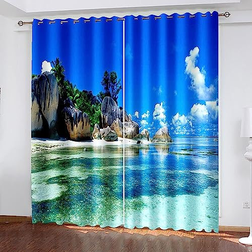 Verdunkelungsvorhänge Kräuselband Landschaft Der Strandinsel 2 X 150 X 280 Cm Set Kindergardinen Mädchen Verdunkelungsvorhänge Mit Ösen Blickdichter Kinderzimmer Schlafzimmer Vorhang -1D8Q5L9Z2U0I4C5M
