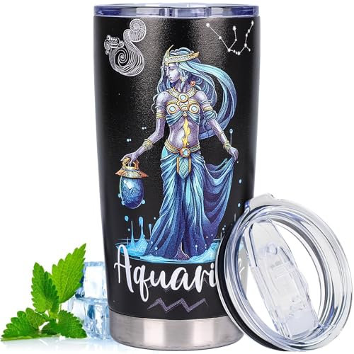 ZONSUSE Thermobecher aus Edelstahl, 560ml Doppelwandiger Vakuumisolierter Kaffeetasse, Reise Kaffeebecher mit Auslaufsicherem Deckel, Pulverbeschichtete Tassen für Heiße & Kalte Getränke (Wassermann)