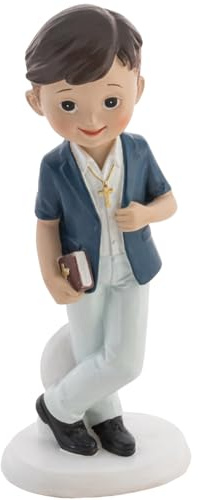 Kommunion Deko Tortenfigur für Kommunionskuchen Mädchen Junge weiß Dekoration Tisch-Deko Party Dekoration (Junge mit Kreuz & Bibel)