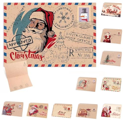 NEWUPZSI Lot de 40 cartes de Noël pliantes avec 20 enveloppes, 10 motifs différents, 15 x 10 x 11 cm, classiques, sans fermeture, papier, rectangulaires, vœux de Noël, vierges