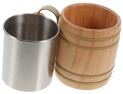 OKUMEYR Stainless Steel Liner Wooden Cup Japanese Tea Mug Handle Insulated Cup for Home Restaurant Bar