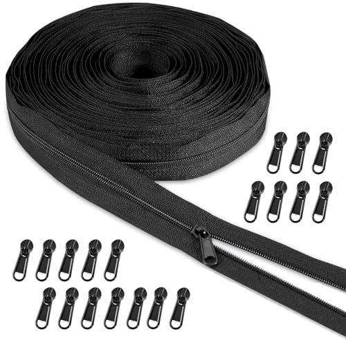 VOSSOT Blixtlås ändlös svart plast nylon dragkedja ändlös dragkedja 10 m bredd 2,5 cm dragkedja dragkedja plast