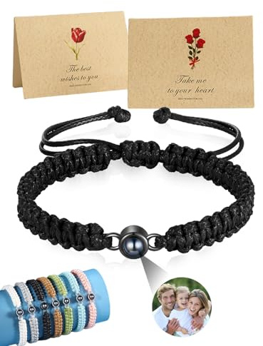 AAQ Custom Photo Bracelet for Women Men Personalised Projection Bracelet with Picture Inside, Memorial Photo Gifts for Couple Anniversary Valentine's Day