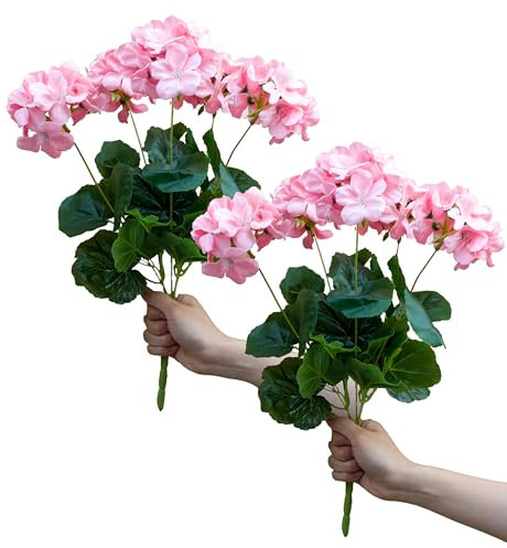 GHMYU Artificial Flowers 2pcs 18 '' Künstliche Geranien Seidenblumen im Freien uv resistente Gartenpflanzen (Grapefruitrosa) Artificial Plants