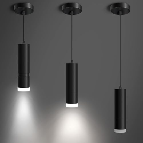 OKELI LED Pendelleuchte 22 cm, Einstellbarer Fokus & Höhe 20W 4000K 220V, Modernes Schwarzes Design für Kücheninsel, Esszimmer, Dimmbar, Integrierte LED, Energiesparend (3 Pack)