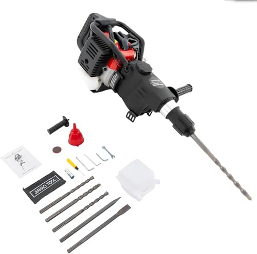 Qrooviiy Jack Hammer,1000W 5300RPM 2-Stroke Jack Hammer Concrete Breaker with 2 Pickaxes 3 Drills,3-in-1 Gas Powered Demolition Concrete Breaker for Trenching,Chipping,Breaking Holes