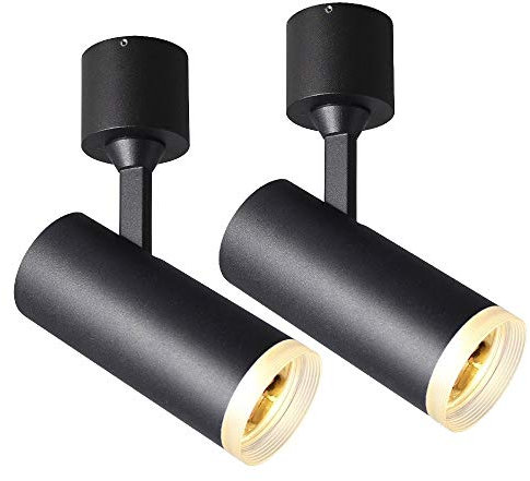 Faretto da soffitto a LED per Interni, Confezione da 2 - Faretto Nero per Galleria e museo - da da Parete/Accento COB reabile con ano di 360°, Montaggio in ficie, Alta luminosità (col