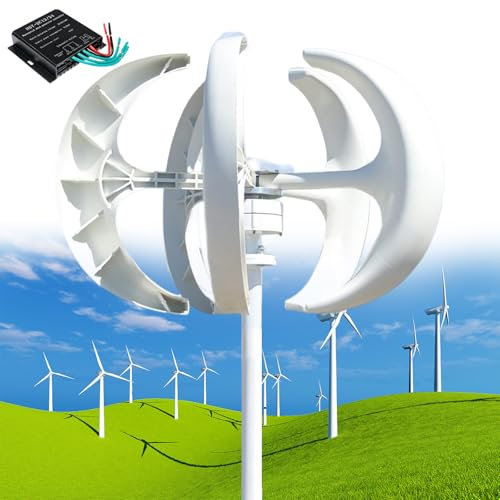 MESOVFCA Generatore Eolico Verticale Silenzioso da 14000 W, 5 Pale, generatore Eolico Verticale trifase a Magnete Permanente, con Controller, Piccola turbina per Uso Domestico, Bianco 220 V