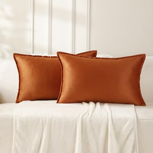 VAKADO Cushion Covers Velvet Decorative Autumn Pillow Covers With Fringe Decor Soft Square Cozy Solid Color Cushion Cases Home for Bed Bedroom Couch Car Sofa Set of 2 Burnt Orange,30x50