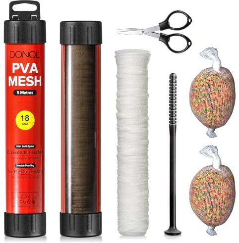 DONQL 5M PVA Mesh Carp Fishing with Scissors, 18mm PVA Bags Carp Fishing, 45 Fast Water Soluble Mesh Bags Refill Bait