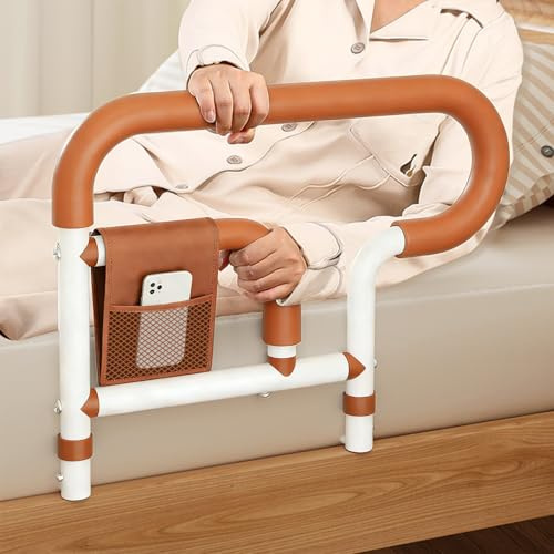 LIROPAU Cama para personas mayores, plegable y ajustable en altura con asas antideslizantes y bolsillos de almacenamiento, barrera de protección de cama para adultos para todas las camas para personas