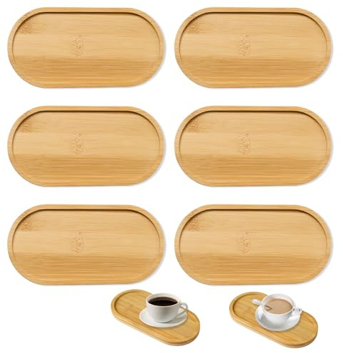 Bambus Tablett Klein 6 Stück Bambus Tablett 17.5 × 8.8cm Ovale Holztablett | Holztabletts Kleines Bambus Serviertablett Deko Tablett Ovale für Untersetzer Tee Kaffee Kuchen Bamboo Soap Tray