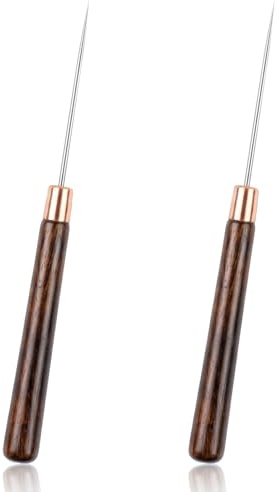 Lot de 2 poinçons à gratter avec poignée en bois, poinçon en cuir, alênes de tailleur en acier inoxydable, outils d'alênes à poignée en bois pour l'artisanat du cuir, poinçonnage, couture et projets