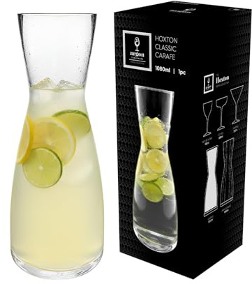 Argon Tableware Hoxton Crystal Carafes 1.1L - Glass Water Wine Decanter Jugs, Clear Serving Carafe for Juice, Cocktails, Iced Coffee, Table Service & Home Bar