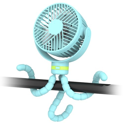 ITSHINY Ventilatore per Passeggino, 8000mAh Ventilatore Portatile Usb Ricaricabile, Ventilatore da tavolo con Treppiede flessibile 4 velocità per Passeggino, Tapis Roulant, Culle, Tenda