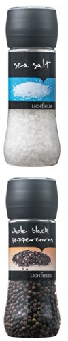 Lichfields Grinders - 1 x Sea Salt 385g plus 1 x Whole Black Peppercorns 200g