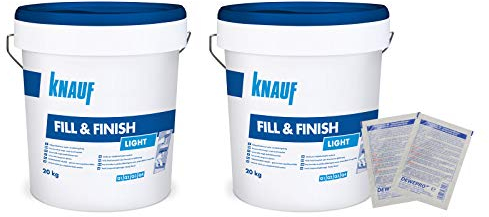 2er Set Knauf Fill & Finish light à 20kg - Allzweckspachtelmasse - im Set inkl. 2 Stück DEWEPRO® Single Scrubs Reinigungstücher