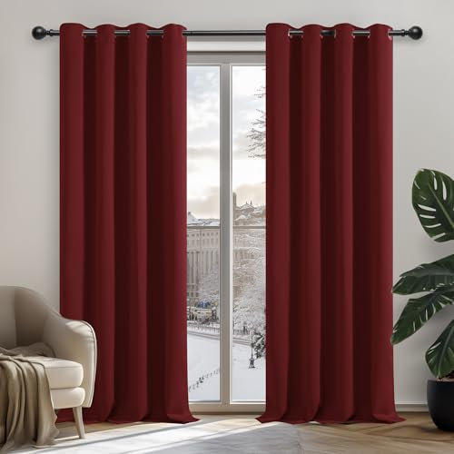 Deconovo Super Soft Thermal Insulated Blackout Curtains Eyelet Curtains Room Darkening Curtains for Girls Bedroom 52x 54 Red 1 PAIR