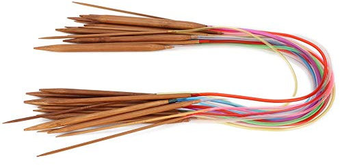 Bambus Stricknadeln Set Rundstricknadeln Doppelspitze Pullover Nadeln Webwerkzeuge Stricksets mit buntem Kunststoffrohr für Handarbeit (100 cm)