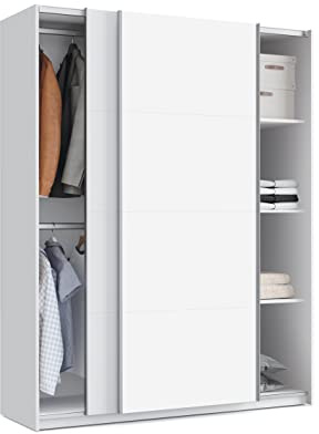 MUEBLES PITARCH | Armario Dormitorio Ropero 2 Puertas Correderas Perfil Aluminio 2 Barras, Blanco, 200x150x62cm (Alto x Ancho x Fondo), Moderno, Modelo Onix