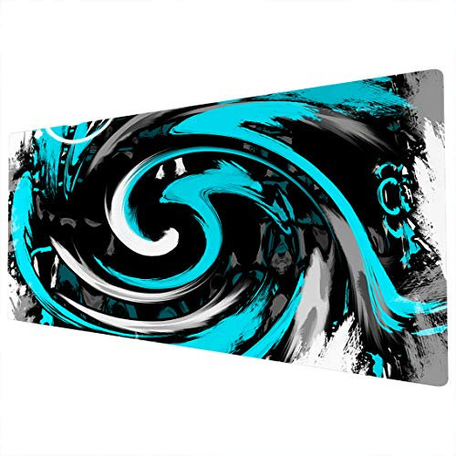Large Mouse Mat | XXL Mouse Pad | Extended Mouse Pad | Desk Mat Large | Large Mouse Mat Gaming | Full Desk Mouse Mat | Gaming Mouse Pad Large | 900 x 400 Mouse Mat | Cyan Black Spiral