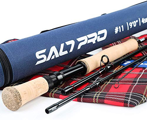 MAXIMUMCATCH Saltpro Fliegenrute für Salzwasser/Süßwasser, 9ft 7/8/9/10/11/12 WT Fliegenfischen Rute, Fuji Alconite Schlangenringe (9ft 8wt 4 Teile)