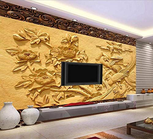 Photo Wallpaper– Chinese,classical,peony,rich,sandstone,relief,wall,400cmx280cm(157.4x110.2inch) Wall Mural – Picture Decoration livingroom Bedroom