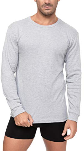 Camiseta Interior Térmica Algodón Manga Larga Hombre Cuello Redondo Colores Lisos (Gris, M)