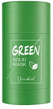 Qisen Feste Maske, Grüntee Purifying Clay Stick Maske, Stick Deep Cleansing Oil Control Anti-Akne-Maske, feine Feste Maske, Grüner Tee Aubergine Mitesserentferner Gesichtsmaske, Poren schrumpfen