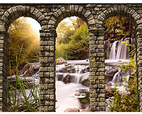 Runa Art Papel tapiz fotográfico Arco de piedra natural Moderna Lana Sala Cuarto Salón - Made in Germany - Verde marrón 9220010c