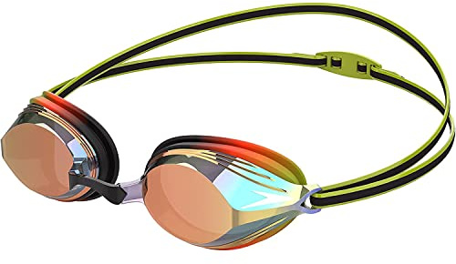 Speedo Unisex Kinder Vengeance Schwimmbrille | Wettkampf | Rennen | Training | Anti-Beschlag | Wasserdicht Schwimmbrille, Schwarz/Atmiclime/Salso/Orngegld, Einheitsgröße