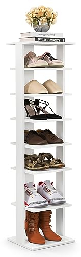 GIANTEX Schuhregal mit 8 Ebenen Schschrank Holz Schuhständer vertikal platzsparend Schuh-Organizer Lagerregal freistehend Schubablage Eckregal für Zuhause weiß